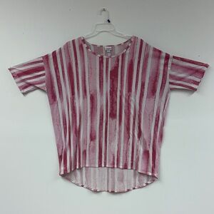 LuLaRoe Pink and White Vertical Stripe Short Sleeve Top 2XL